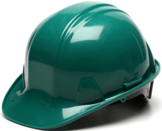 Pyramex 4 Point Cap Style Safety Hardhats with RATCHET Liners - Green ~ Oblique View