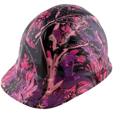 Muddy Girl Pink Camo Hydrographic CAP STYLE Hardhats - Ratchet Suspension ~ Oblique View