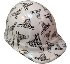 Don't Tread On Me White Hydrographic CAP STYLE Hardhats - Ratchet Suspension ~ Oblique View