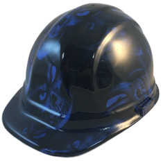 Hades Skull Blue Hydrographic CAP STYLE Hardhats - Ratchet Suspension ~ Oblique View