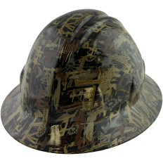 Oilfield Camo White Hydrographic FULL BRIM Hardhats - Ratchet Liner ~ Oblique View