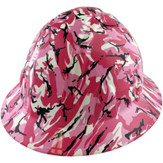 Pink Camo Hydrographic FULL BRIM Hardhats - Ratchet Liner ~ Oblique View