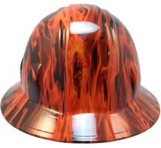 Burning Flames Large Skulls Hydrographic FULL BRIM Hardhats - Ratchet Liner ~ Back View
