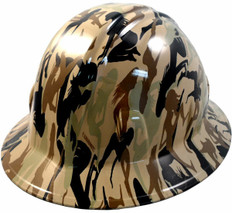 Camo Bootie Khaki Hydrographic FULL BRIM Hardhats - Ratchet Liner ~ Oblique View