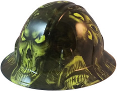 Hades Green Hydrographic FULL BRIM Hardhats - Ratchet Liner ~ Oblique View