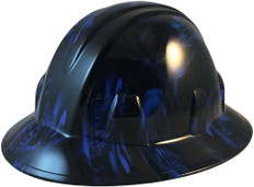 Hades Skull Blue Hydrographic FULL BRIM Hardhats - Ratchet Liner ~ Oblique View