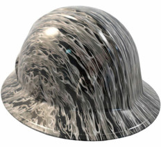 Silver Flame Hydrographic FULL BRIM Hardhats - Ratchet Liner ~ Oblique View