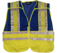 ERB #61247 Blue Solid Material Work Vests with Lime/Silver Stripes