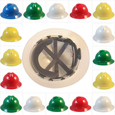 MSA Advance Full Brim Vented Hard hat with 4 point Ratchet Suspensions All Colors