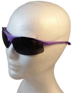 ERB Ella Safety Glasses with Purple Frame and Smoke Lens ~ Left Side View