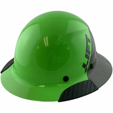 Lift Safety #HDF50C-20GC Actual Carbon Fiber Shell Full Brim Hardhat - Glossy Black and Green ~ Oblique View