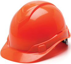 Pyramex #HP46141 RIDGELINE Cap Style Safety Hardhats with 6 point RATCHET Liners – Hi Viz Orange
 Left Side Oblique View