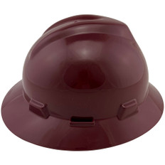 MSA V-Gard Full Brim Safety Hardhats with Fas-Trac III Liners - Maroon
 Right Side View