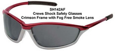 MCR Crews Shock Safety Eyewear Crimson Frame with Fog Free Smoke Lens