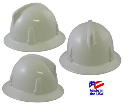 MSA Topgard Protective Full Brim Hardhats with Ratchet Liners White