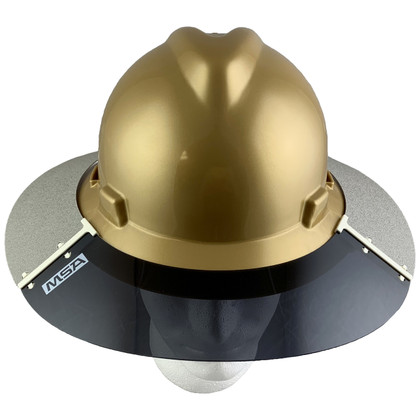 MSA Full Brim V-Guard Hard Hat with Sun Shield Gold
