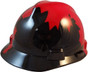 MSA V-Gard BLACK Shell Canadian Flag Safety Hardhat ~ Oblique View