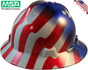 MSA FULL BRIM American Stars and Stripes Safety Hardhats - One Touch Suspensions ~ Oblique View