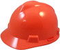 MSA V-Gard Cap Style Safety Hardhats with Fas-Trac III Liners - Hi Viz Orange  ~ Oblique View