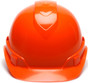 Pyramex RIDGELINE Cap Style Safety Hardhats with RATCHET Liners - Hi Viz Orange ~ Front View