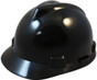 MSA V-Gard Cap Style Safety Hardhats with Fas-Trac III Liners - Black ~ Oblique View