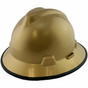 MSA V-Gard Full Brim Safety Hardhats with Fas-Trac III Liners - Gold  with Edge ~ Oblique View