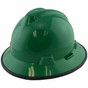 MSA V-Gard Full Brim Safety Hardhats with Fas-Trac III Liners - Green with Edge ~ Oblique View