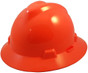MSA V-Gard Full Brim Safety Hardhats with Fas-Trac III Liners - Hi Viz Orange  ~ Oblique View