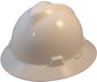 MSA V-Gard Full Brim Safety Hardhats with Fas-Trac III Liners - White ~ Oblique View