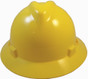 MSA V-Gard Full Brim Safety Hardhats with Fas-Trac III Liners - Yellow ~ Front View