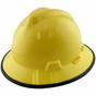 MSA V-Gard Full Brim Safety Hardhats with Fas-Trac III Liners - Yellow with Edge ~ Oblique View