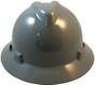 MSA V-Gard Full Brim Safety Hardhats with Fas-Trac III Liners - Gray ~ Front View