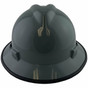 MSA V-Gard Full Brim Safety Hardhats with Fas-Trac III Liners - Gray with Edge ~ Front View