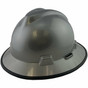 MSA V-Gard Full Brim Safety Hardhats with One-Touch Liners - Silver with Edge ~ Oblique View