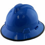 MSA V-Gard Full Brim Safety Hardhats with One-Touch Liners - Blue with Edge ~ Oblique View