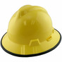 MSA V-Gard Full Brim Safety Hardhats with One-Touch Liners - Yellow with Edge ~ Oblique View