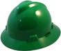 MSA V-Gard Full Brim Safety Hardhats with One-Touch Liners - Green ~ Oblique View