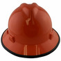 MSA  V-Gard Full Brim Safety Hardhats with Staz-On Liners - Standard Orange with Edge ~ Front View