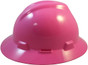 MSA V-Gard Full Brim Safety Hardhats with Staz On Liners - Hot Pink ~ Right Side View