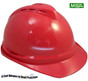 MSA #10034022 V-Gard Series 500 Vented Safety Hardhats with Ratchet Liners Red ~ Oblique View