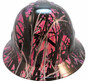 Muddy Girl Pink Camo Hydrographic FULL BRIM Hardhats - Ratchet Liner ~ Oblique View