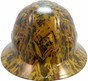 Oilfield Camo Yellow Hydrographic FULL BRIM Hardhats - Ratchet Liner ~ Back View