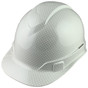 Pyramex RIDGELINE Cap Style Safety Hardhats with 4 Point RATCHET Liners - Shiny White Graphite Pattern ~ Oblique View