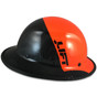 DAX Actual Carbon Fiber Shell Full Brim Hardhat - Glossy Black and Hi-Viz Orange ~ With Edge ~ Right Side View