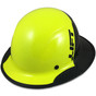 Actual Carbon Fiber Shell Hard Hat - Full Brim Glossy Black and Hi-Viz Lime  ~ Left Side View