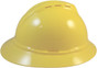 MSA Advance Full Brim Vented Hard hat with 4 point Ratchet Suspensions Yellow ~ Right Side View