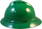 MSA Advance Full Brim Vented Hard hat with 4 point Ratchet Liners ~ Green ~ Left Side View