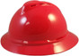 MSA Advance Full Brim Vented Hard hat with 6 point Ratchet Liner Red - Oblique View