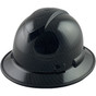 Pyramex #HP54117S RIDGELINE Full Brim Style Safety Hardhats with Shiny Black Graphite Pattern - 4 Point Liners ~ Oblique View with Protective Edge