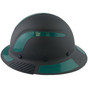 Lift Safety Carbon Fiber Shell Full Brim Hardhat - Matte Black with Reflective Green Decal Kit Applied ~ Left Side View